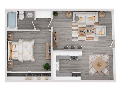Floor plan for 1 bed, 1 bath, 575 sqft